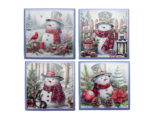 8" SQUARE CERAMIC TRIVET WITH SILVER FOIL (SNOWMAN) (ASSTD)